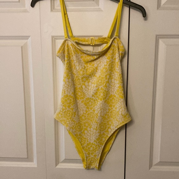 aerie Other - Aerie women’s one piece swim suit yellow w/ white floral design high cut